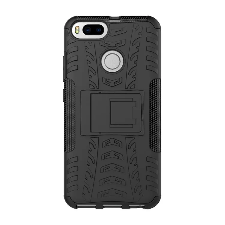 Tyre Pattern PC + TPU Hybrid Case with Kickstand for Xiaomi Mi A1 / 5X - Black