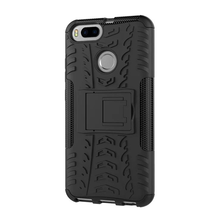 Tyre Pattern PC + TPU Hybrid Case with Kickstand for Xiaomi Mi A1 / 5X - Black