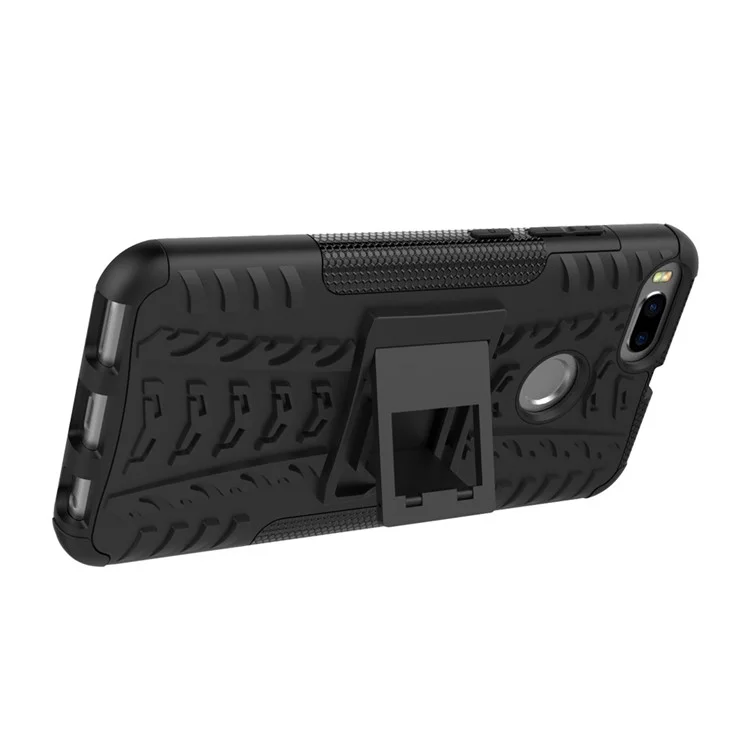 Tyre Pattern PC + TPU Hybrid Case with Kickstand for Xiaomi Mi A1 / 5X - Black