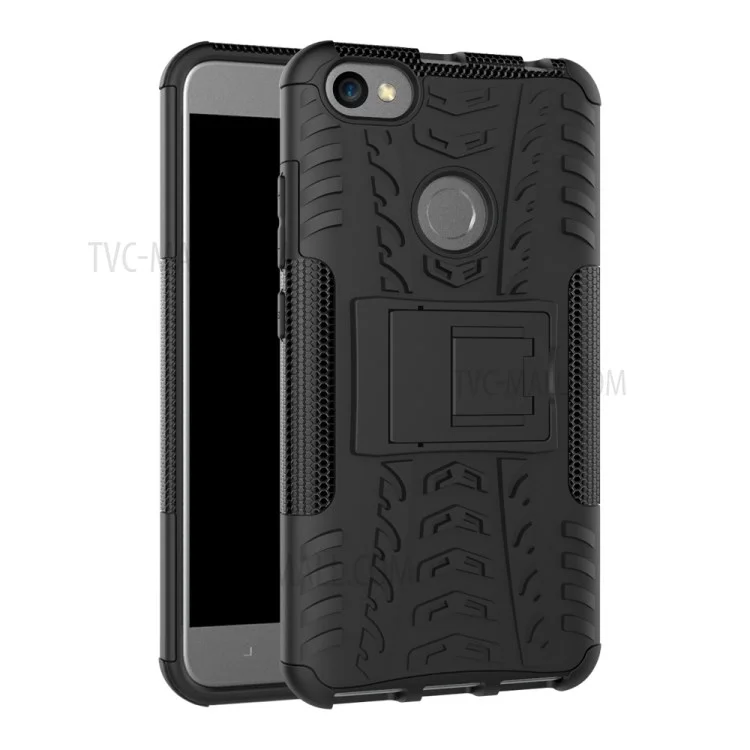 Patrón de Neumáticos Kickstand PC + TPU Hybrid Case Para Xiaomi Redmi Note 5A Prime / Redmi Y1 - Negro