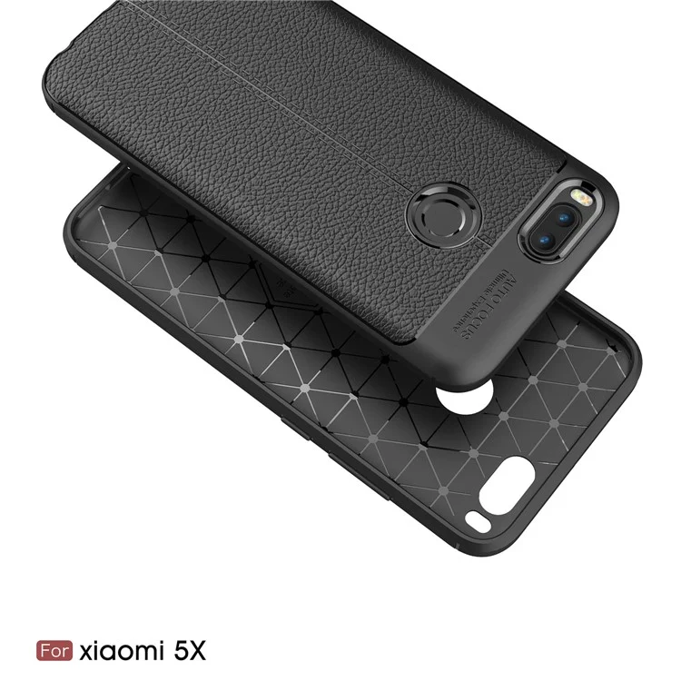 Litchi Skin PU Leather Coated TPU Case for Xiaomi Mi A1 / 5X - Black