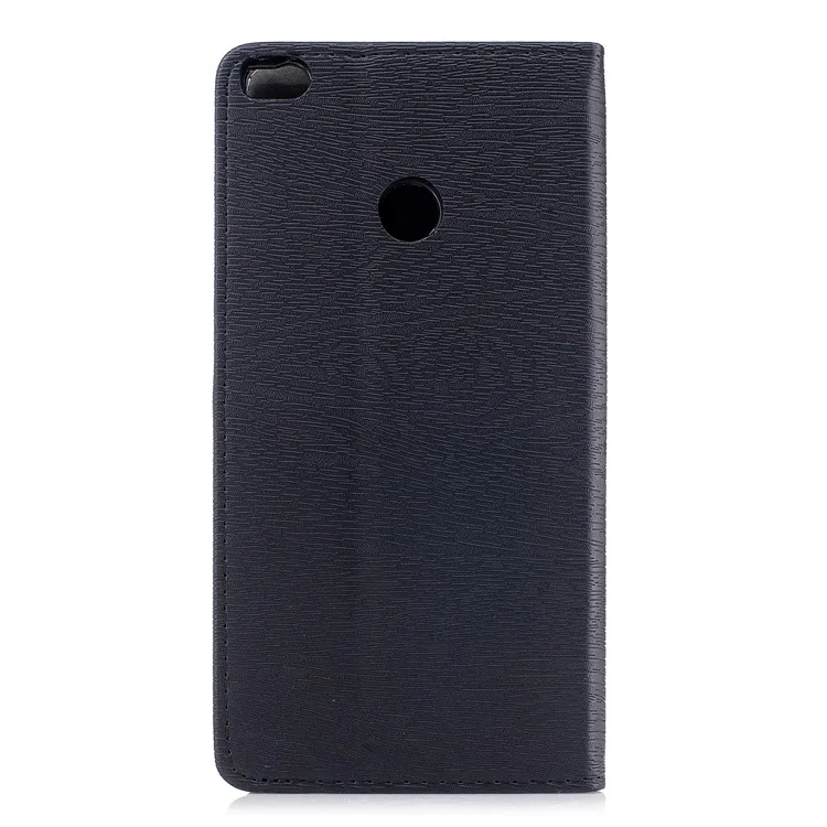 Wood Grain Card Holder Leather Case with Magnetic Adsorption for Xiaomi Mi Max 2 - Black