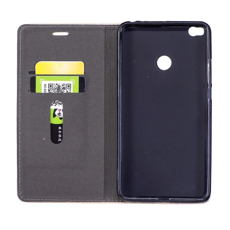 Wood Grain Card Holder Leather Case with Magnetic Adsorption for Xiaomi Mi Max 2 - Black