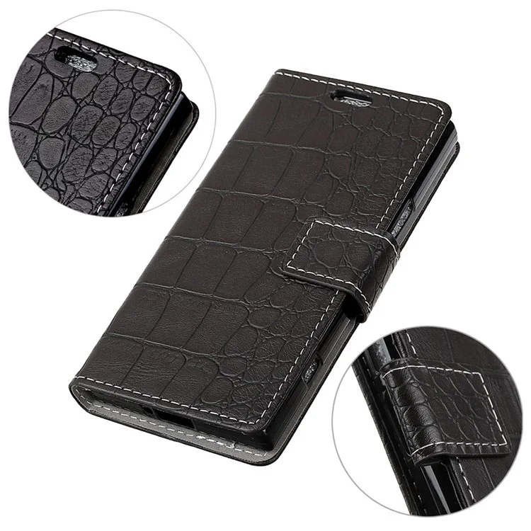 Crocodile Texture PU Leather Wallet Phone Cover with Stand for Xiaomi Redmi Note 5A Prime/Y1 (India) - Black