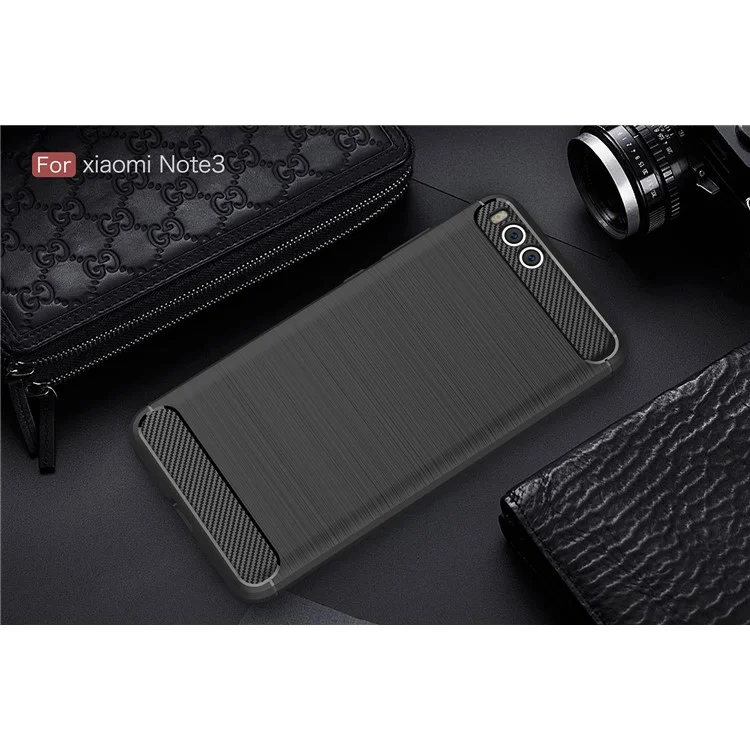 Carbon Fiber Texture Brushed TPU Back Case for Xiaomi Mi Note 3 - Black
