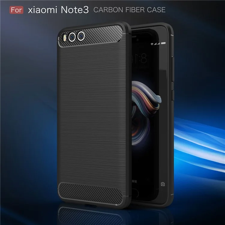 Carbon Fiber Texture Brushed TPU Back Case for Xiaomi Mi Note 3 - Black