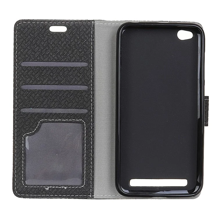 For Xiaomi Redmi 5A Woven Texture Wallet Stand Leather Protective Case - Black