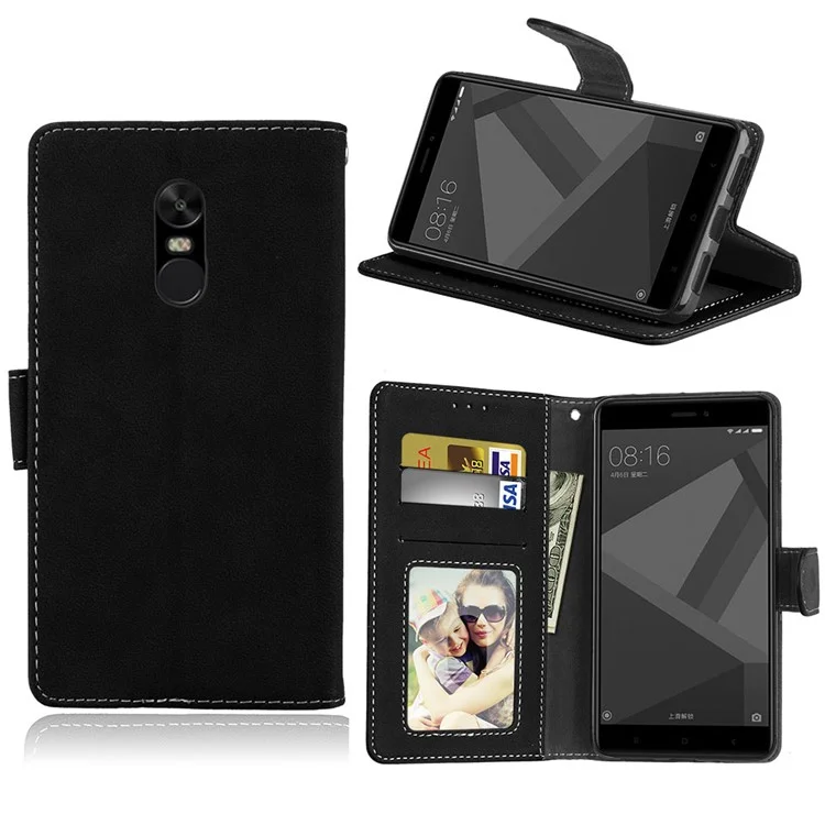 Matte Surface PU Leather Protection Magnetic Wallet Case for Xiaomi Redmi Note 4X - Black