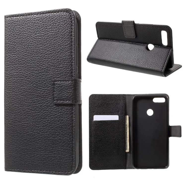 Lychee Skin Wallet Leather Stand Cover for Xiaomi Mi A1 / 5X - Black