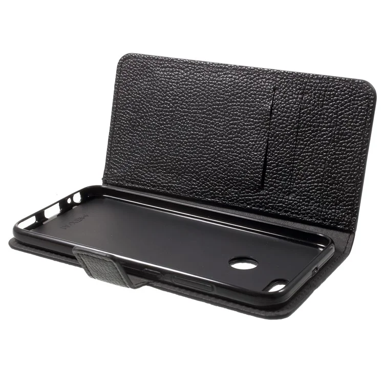 Lychee Skin Wallet Leather Stand Cover for Xiaomi Mi A1 / 5X - Black