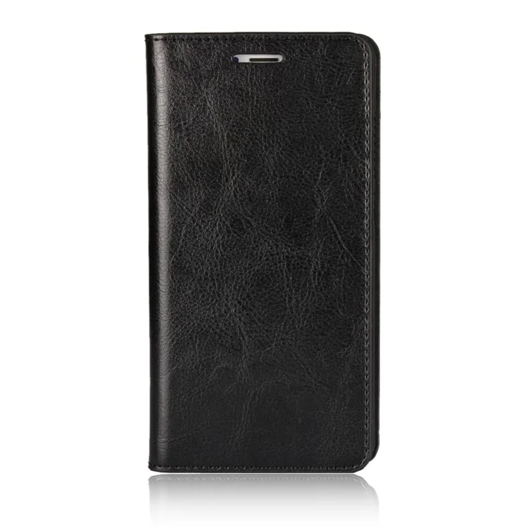 For Xiaomi Redmi Note 4X Crazy Horse Grain Genuine Leather Wallet Case with Stand - Black