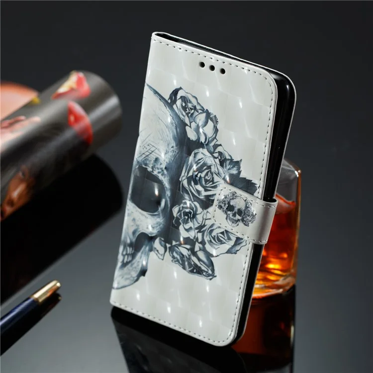 Pattern Printing Light Spot Decor Leather Stand Protective Phone Shell for Xiaomi Redmi 4a - Rose Skull