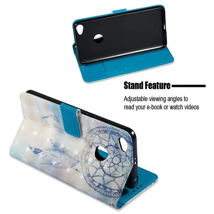 Pattern Printing Light Spot Decor Leather Stand Protective Phone Shell for Xiaomi Redmi Note 5A Prime / Redmi Y1 (India) - Dream Catcher and Feather