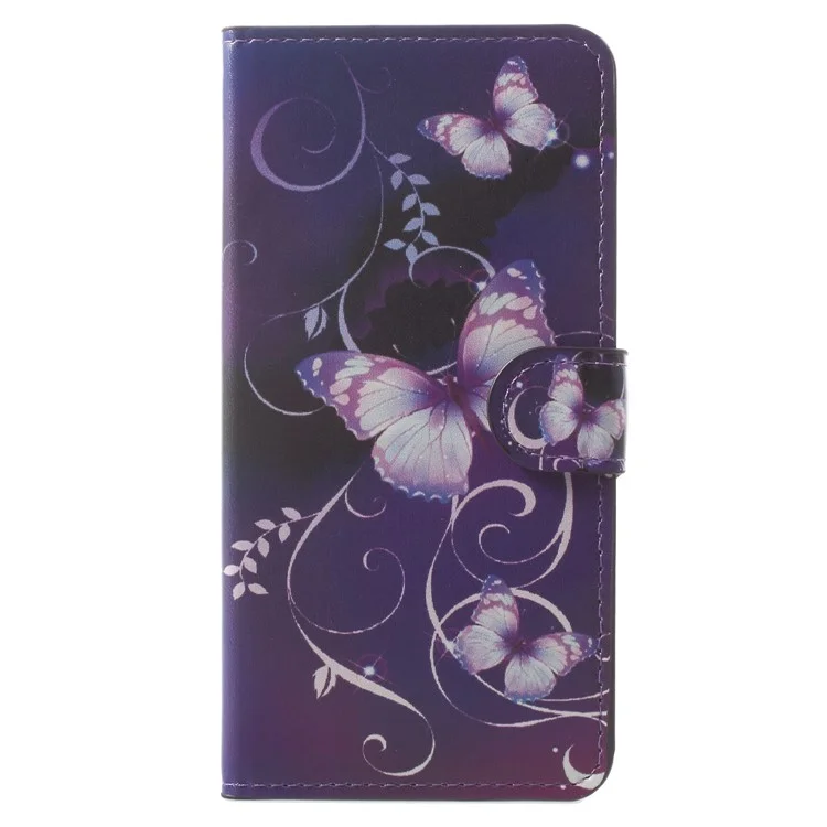 Pattern Printing Leather Wallet Case for Xiaomi Redmi Note 5A Prime / Y1 (India) - Purple Butterflies