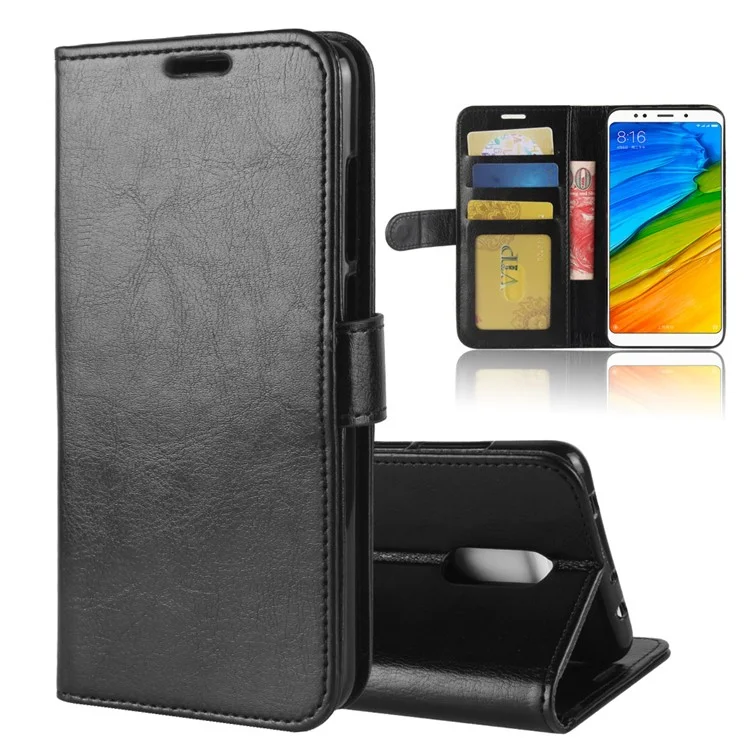 Crazy Horse PU Leather Protective Phone Case for Xiaomi Redmi Note 5 (12MP Rear Camera) / Redmi 5 Plus (China) - Black