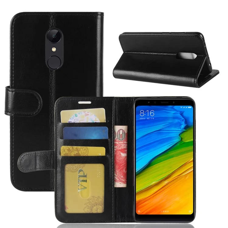 Crazy Horse Stand Wallet Leather Case for Xiaomi Redmi 5 - Black