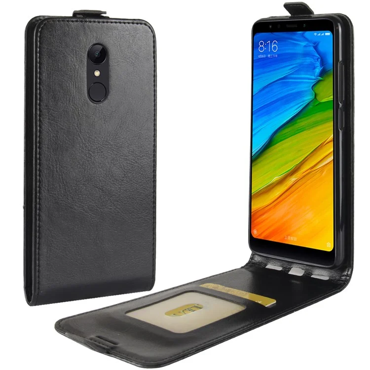 Crazy Horse Vertical Flip PU Leather Case with Card Holder for Xiaomi Redmi 5 - Black