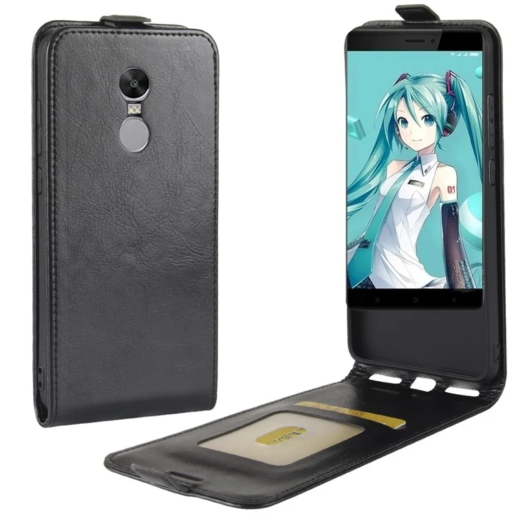 Crazy Horse Vertical Leather Card Holder Case for Xiaomi Redmi Note 4X - Black