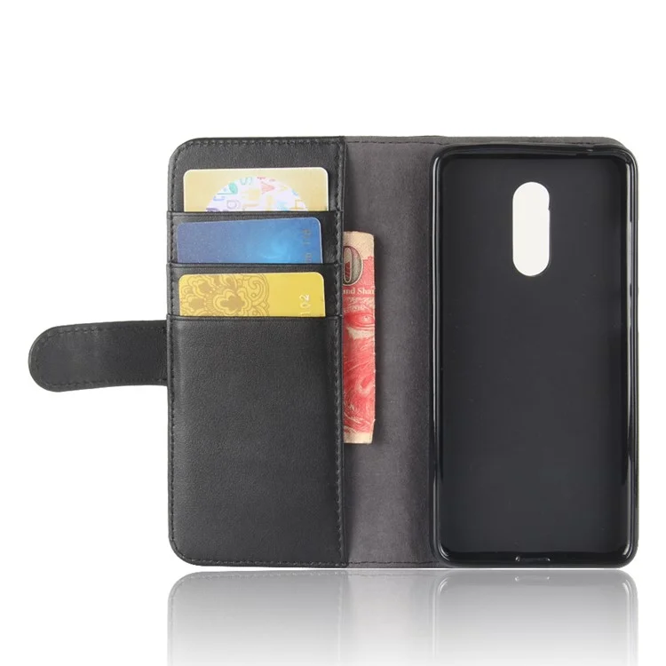 Genuine Split Leather Wallet Stand Case for Xiaomi Redmi 5 - Black