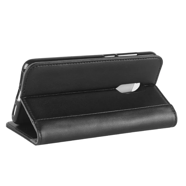 Genuine Split Leather Wallet Stand Case for Xiaomi Redmi 5 - Black