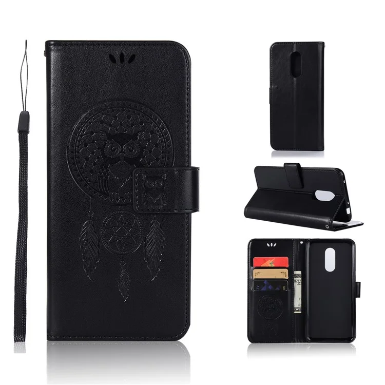 Imprint Dream Catcher Owl Wallet Stand Leather Case for Xiaomi Redmi 5 - Black