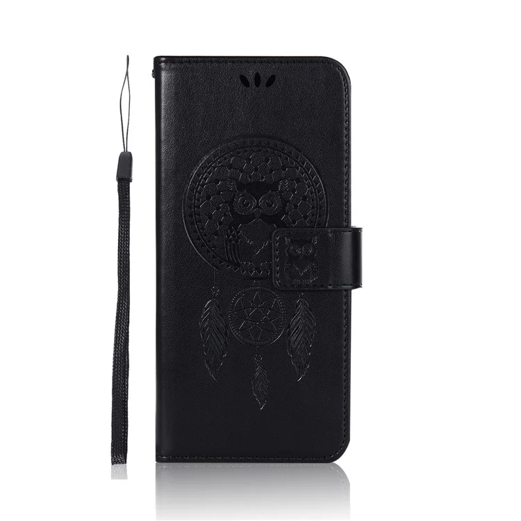 Imprint Dream Catcher Owl Wallet Stand Leather Case for Xiaomi Redmi 5 - Black
