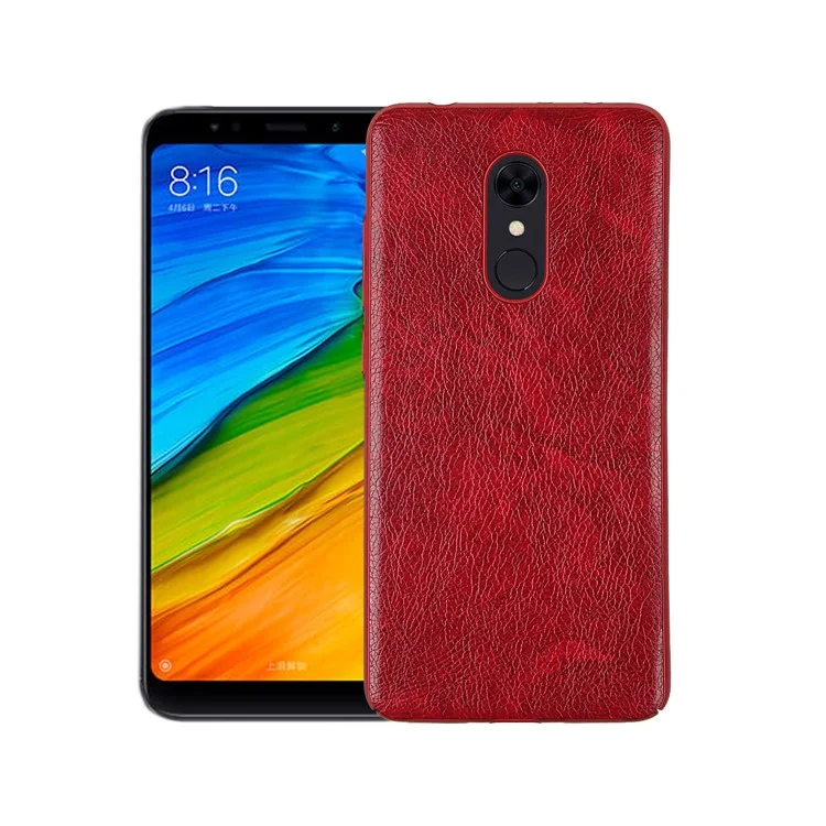 Litchi Grain PU Leather Coated PC Back Case for Xiaomi Redmi 5 - Red