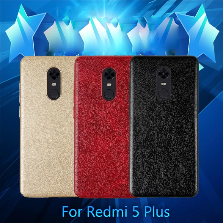 Litchi Grain PU Leather Coated PC Hard Case for Xiaomi Redmi Note 5 (12MP Rear Camera) / Redmi 5 Plus (China) - Black