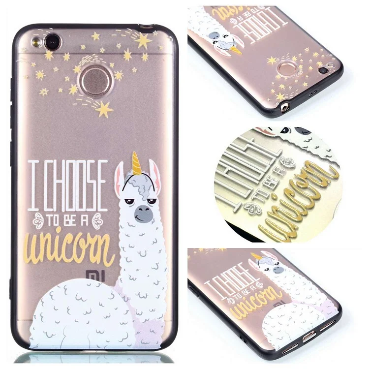 Embossment Pattern Rubberized TPU + PC Combo Case for Xiaomi Redmi 4X - Unicorn