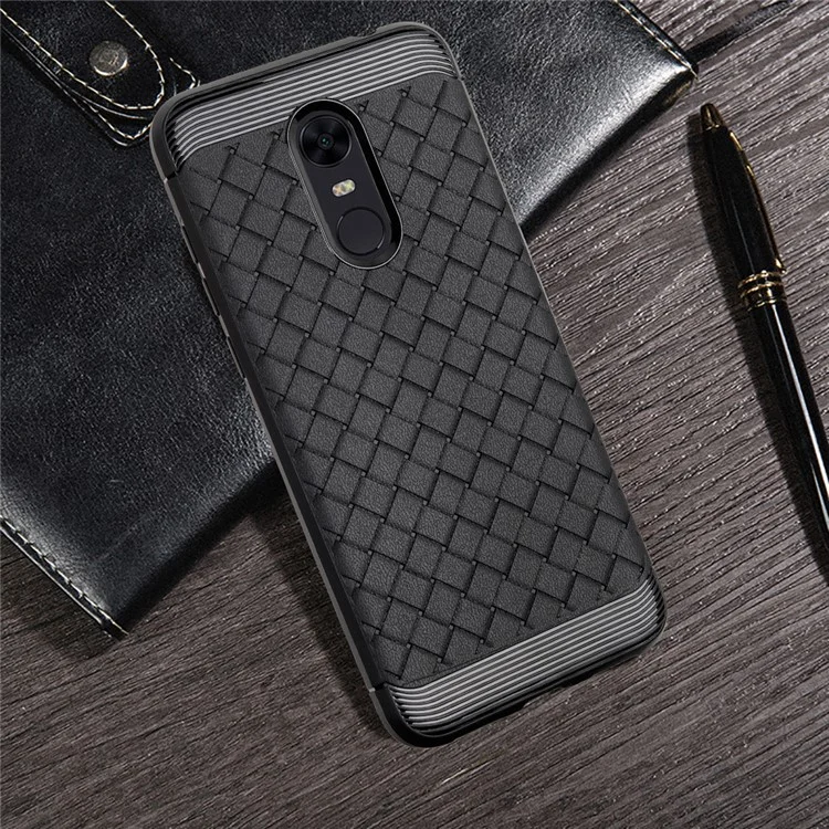 Woven Pattern Flexible TPU Back Phone Case for Xiaomi Redmi Note 5 (12MP Rear Camera) / Redmi 5 Plus (China) - Black