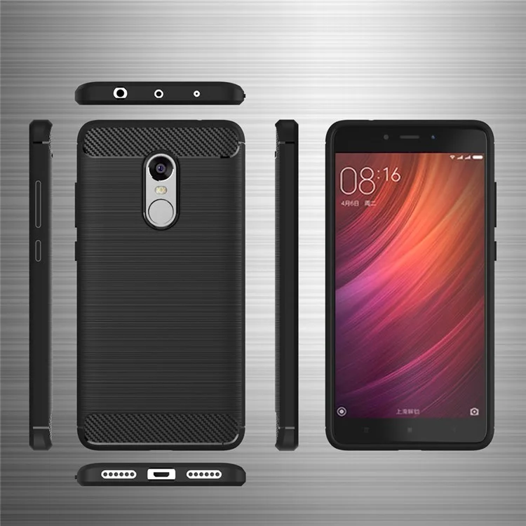 50PCS/Lot Carbon Fibre Brushed TPU Case for Xiaomi Redmi Note 4 - Black