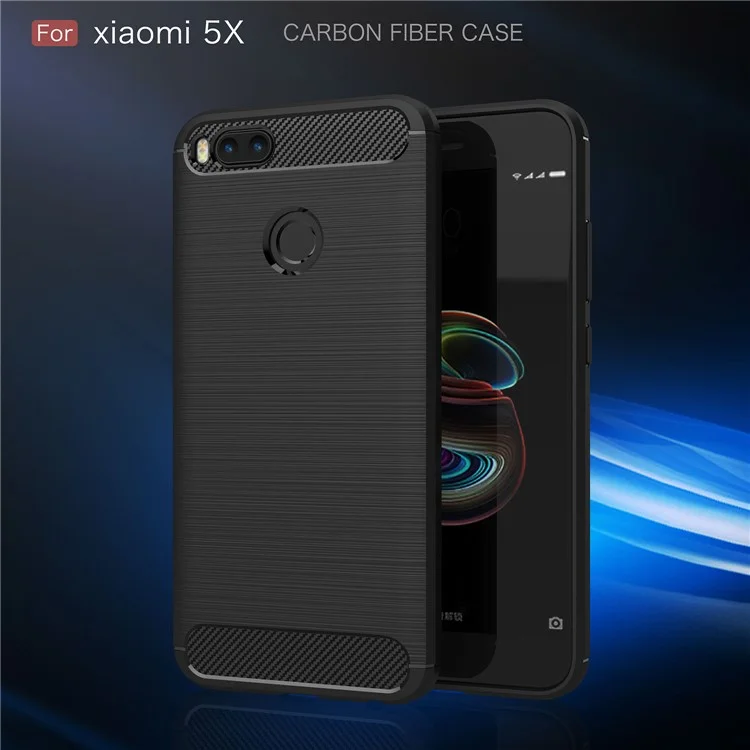 50Pcs/Set Carbon Fiber Texture Brushed TPU Back Case for Xiaomi Mi A1 / 5X - Black