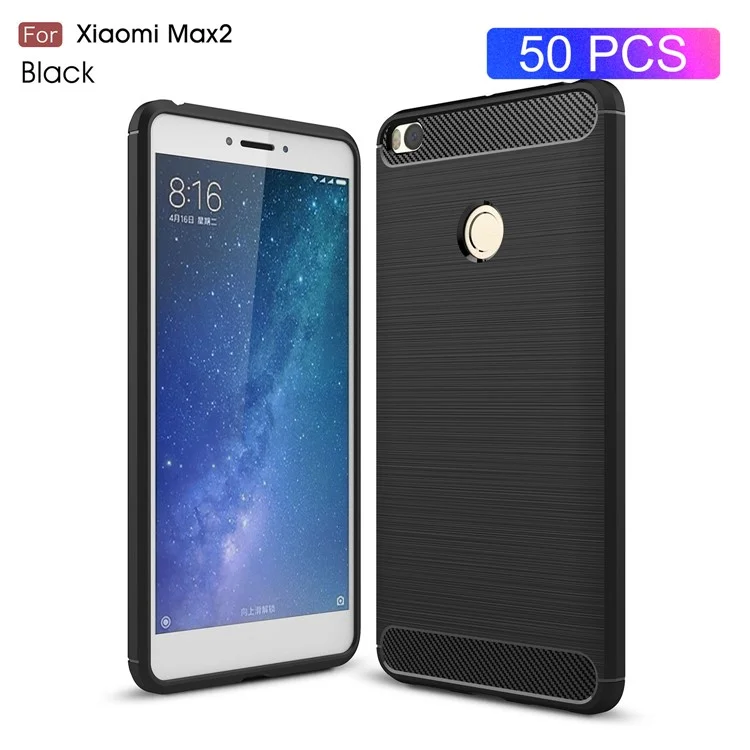 50Pcs/Set Carbon Fiber Texture Brushed TPU Back Case for Xiaomi Mi Max 2 - Black