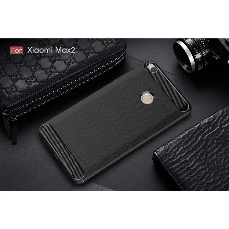 50Pcs/Set Carbon Fiber Texture Brushed TPU Back Case for Xiaomi Mi Max 2 - Black