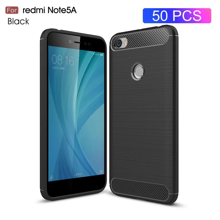 50PCS/Lot Carbon Fibre Brushed TPU Case for Xiaomi Redmi Note 5A Prime / Y1 (India) - Black