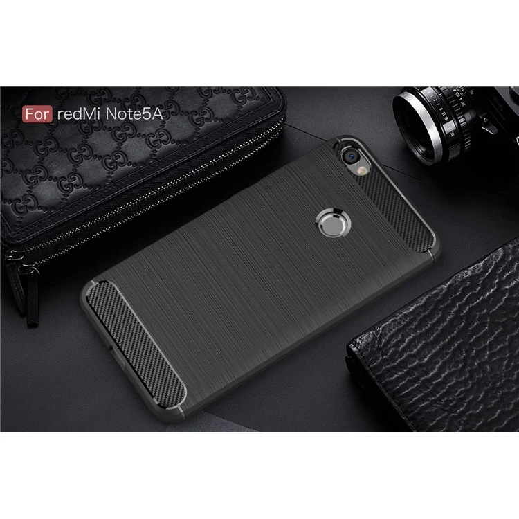 50PCS/Lot Carbon Fibre Brushed TPU Case for Xiaomi Redmi Note 5A Prime / Y1 (India) - Black