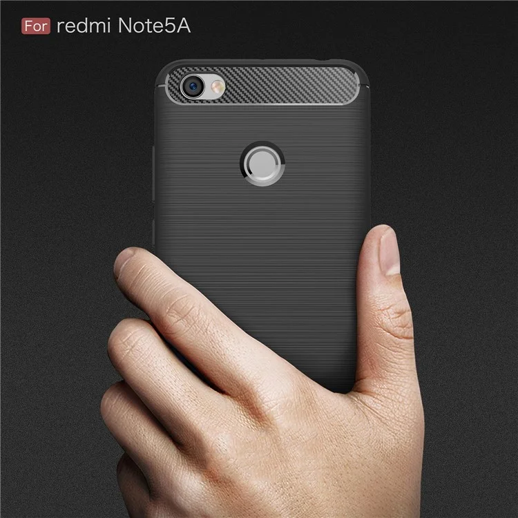 50PCS/Lot Carbon Fibre Brushed TPU Case for Xiaomi Redmi Note 5A Prime / Y1 (India) - Black