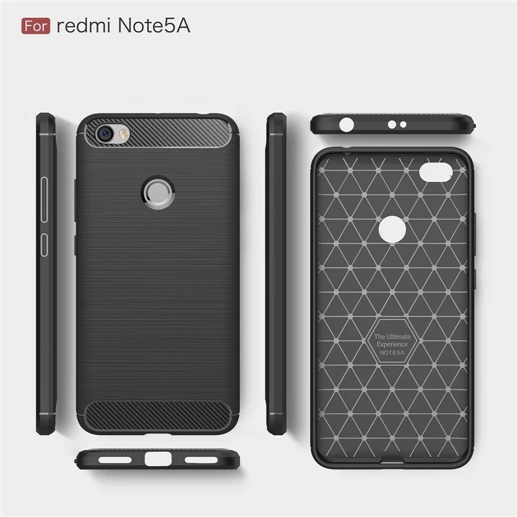 50PCS/Lot Carbon Fibre Brushed TPU Case for Xiaomi Redmi Note 5A Prime / Y1 (India) - Black