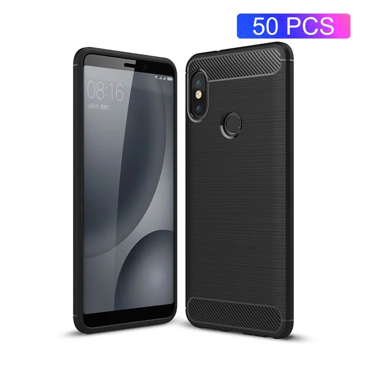 50PCS/Lot Carbon Fibre Brushed TPU Case for Xiaomi Redmi Note 5 Pro (Dual Camera) / Redmi Note 5 (China) - Black