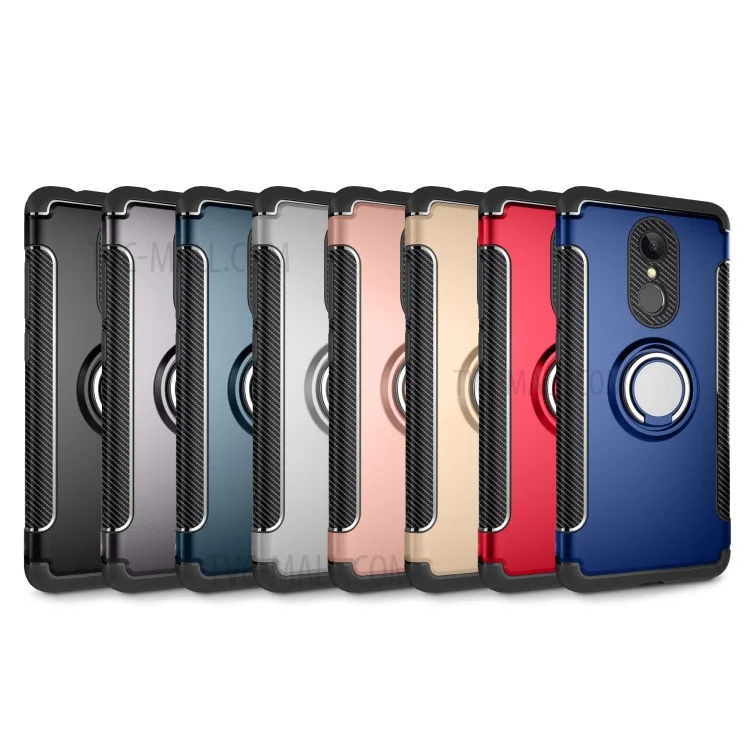 Carbon Fiber Texture TPU + PC Hybrid Case with Magnetic Ring Holder for Xiaomi Redmi 5 - Black