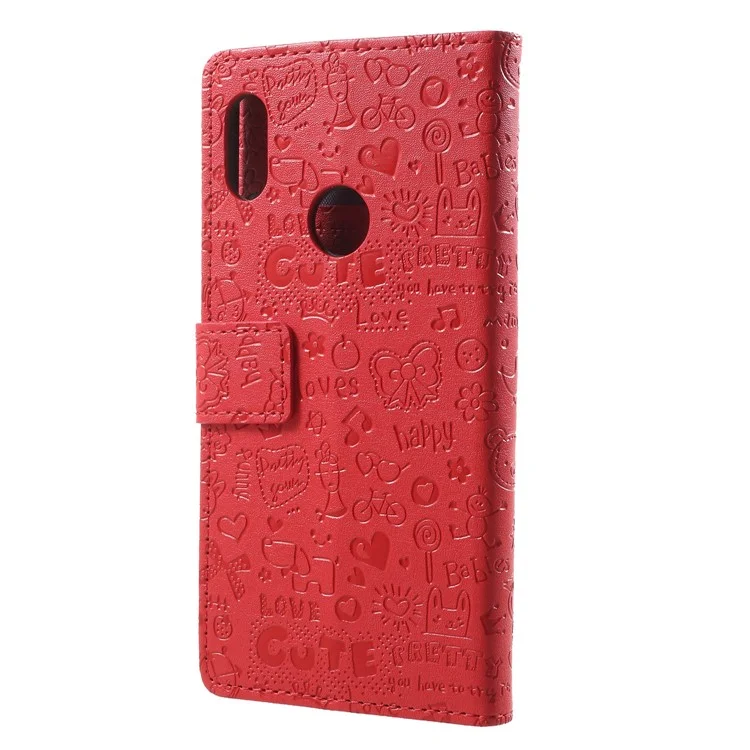 Cartoon Graffiti PU Leather Wallet Stand Case for Xiaomi Redmi Note 5 Pro (Dual Camera) / Redmi Note 5 (China) - Red
