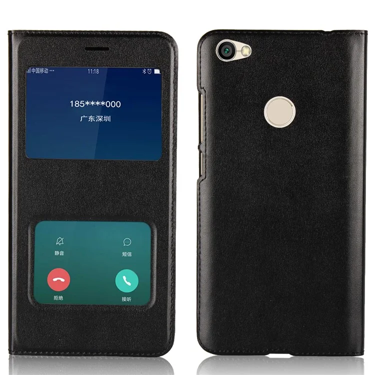 Dual View Window Slim Leather Protective Case for Xiaomi Redmi Note 5A Prime / Redmi Y1 (India) - Black