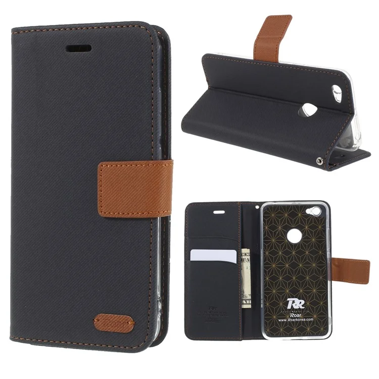 ROAR KOREA Twill Leather Wallet Case for Xiaomi Redmi Note 5A Prime / Redmi Y1 (India) - Black
