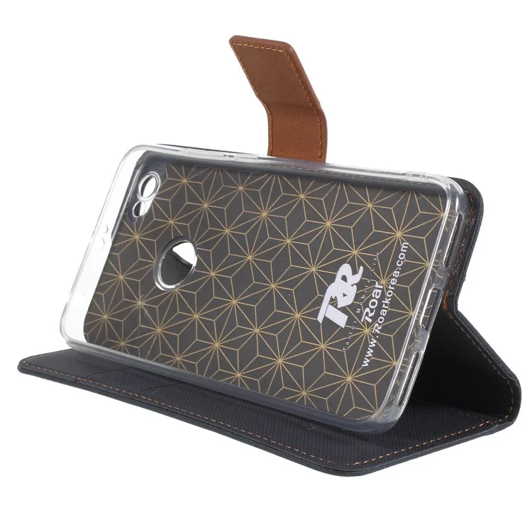 ROAR KOREA Twill Leather Wallet Case for Xiaomi Redmi Note 5A Prime / Redmi Y1 (India) - Black