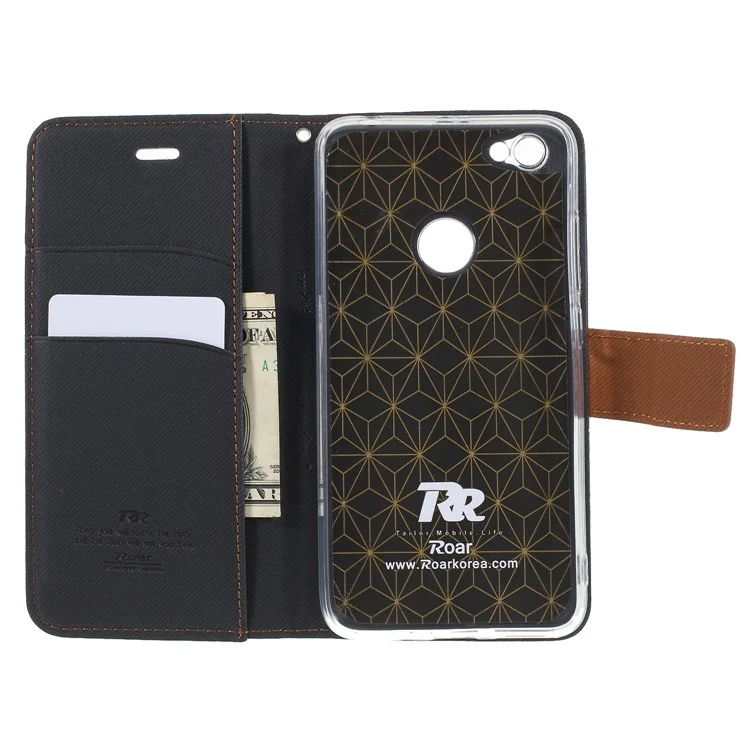 ROAR KOREA Twill Leather Wallet Case for Xiaomi Redmi Note 5A Prime / Redmi Y1 (India) - Black