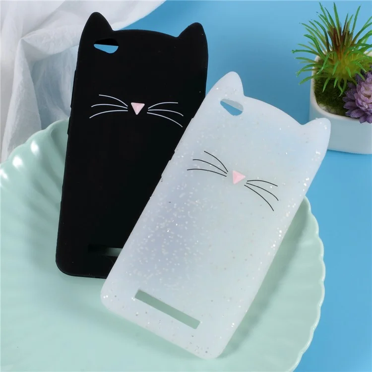 3D Moustache Cat Silicone Back Case for Xiaomi Redmi 4a - White