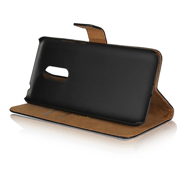 Genuine Split Leather Wallet Stand Case for Xiaomi Redmi Note 5 (12MP Rear Camera) / Redmi 5 Plus (China) - Black