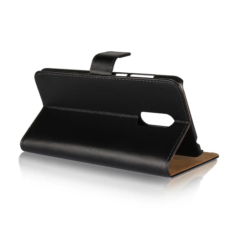 Genuine Split Leather Wallet Stand Case for Xiaomi Redmi Note 5 (12MP Rear Camera) / Redmi 5 Plus (China) - Black