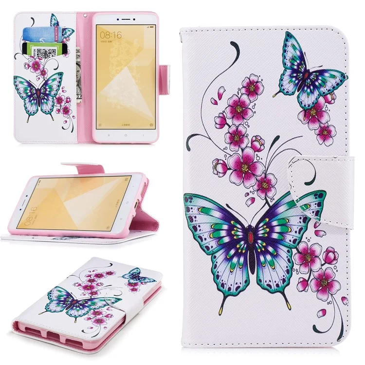 Pattern Printing Wallet Leather Case with Stand for Xiaomi Redmi Note 4 (MediaTek)/Redmi Note 4 (Snapdragon) - Butterflies and Flowers