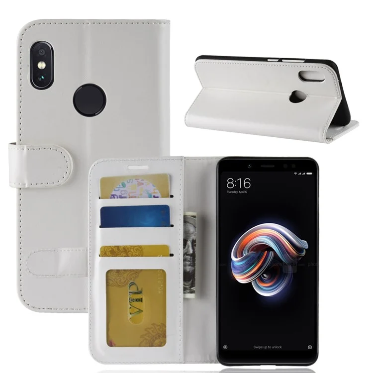 Crazy Horse Texture Wallet Stand Leder Mobile Cover Für Xiaomi Redmi Note 5 Pro (Dual -Kamera) / Redmi Note 5 (China) - Weiß